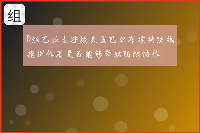 D组巴拉圭迎战美国巴尔布埃纳防线指挥作用是否能够带动防线协作